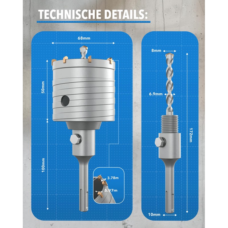 STONE REEF Drill Bit 68 mm SDS Plus - Socket