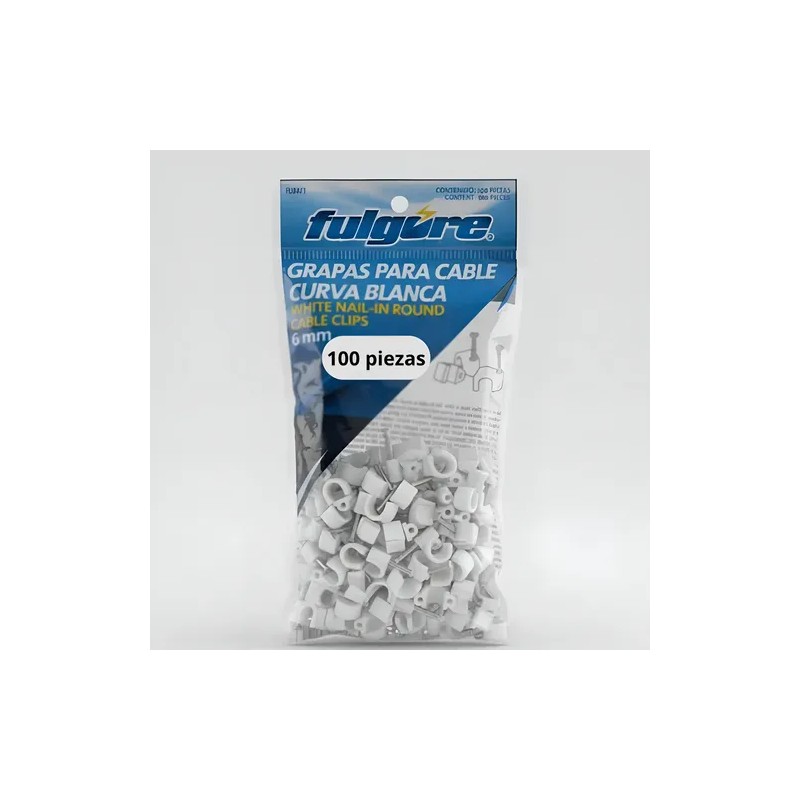 Bolsa Con 100 Grapas Para Cable Curva Blanca 6mm