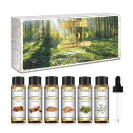 EUQEE 10ml Woody Essential Oils Set - Pure & Nature Essential Oils for Aromatherapy, Diffuser, Candle Making, Massage - Eucalyptus, Cedarwood, Sandalwood, Frankincense, Cinnamon