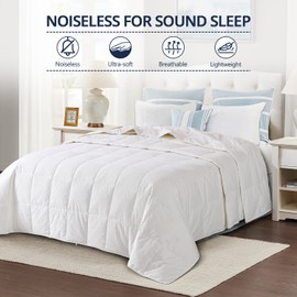 Globon Down Blanket, Extra Lightweight Summer Comforter/Duvet Insert, Noiseless & Extra Soft, Queen Size 90x90 inches,10 Ounce Fill Weight, White……