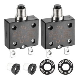 DMiotech 30A Thermal Circuit Breaker 125/250V AC 50V DC 50/60Hz 1.9x0.5x1.4 Push Button Manual Reset Overload Protector with Waterproof Button Cap for Overload Protection Application,2Pcs