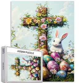 Easter Bunny 1000 Piece Jigsaw Puzzles for Adults Easter Cross Puzzles Happy Easter Puzzle Challenging Family Activity Games Colorful DIY Craft Puzzle for Home Decor Gifts 27×20 Inches