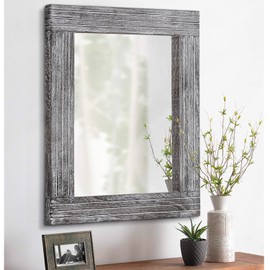 HLFMVWE Rustic Wall Mirror Farmhouse, with Frame Wood Wall Mirror Rectangle Antique Decor Hanging Mirror for Bathroom Living Room Bedroom Entryway Small 16" x 12 "