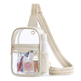 Missnine Clear Bag for Stadium Events Quilted Clear Crossbody Sling Purse Fanny Pack with Side Mesh Pocket for Sport Concert