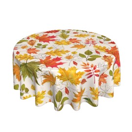 Fall Tablecloth 60 Inch Round Orange Maple Leaves Fall Decorations Table Cloth Polyester Thanksgiving Autumn Harvest Round Table Cover for Home Dinner Party Picnic Kitchen Decor Outdoor Indoor