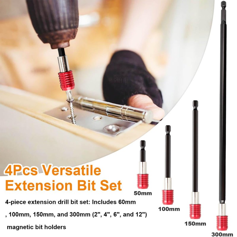 Eyech 4Pcs Drill Bit Extension Set 2/4/6/12”, Quick Release Magnetic
