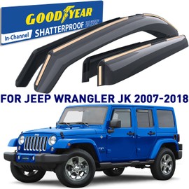 Goodyear Shatterproof in-Channel Window Deflectors for Jeep Wrangler JK 2007-2018, Rain Guards, Window Visors for Cars, Vent Deflector, Car Accessories, 4 pcs - GY003492