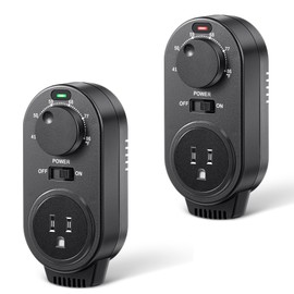 Gulfmew 2 Pack Adjustable Thermostat, Plug in Heating and Cooling Thermostat Controlled Outlet, Compatible with Portable AC, Fans and Space Heaters(Black)