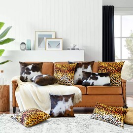 JOTOM Cushion Covers 50X50 cm Double Sided Cowhide Decorative Throw Pillow Covers 20X20 Inch Soft Velvet Pillowcase Square Cushion Cover for Couch Sofa Car Home Bedroom Decor Pack of 2 (Cowhide B)