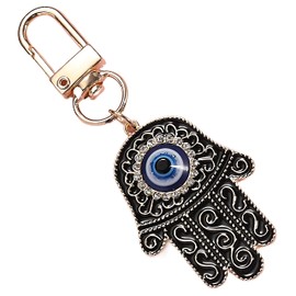 MyfavoriteK Hamsa Hand Keychain Turkish Evil Eye Key Chain Good Luck Charms Hamsa Ornament for Car Protection Amulet (Black)