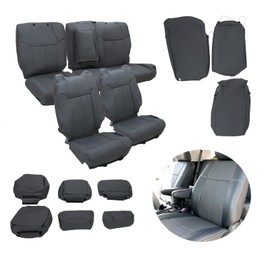 HECASA Gray Seat Covers Compatible with 2014-2021 Toyota Tundra Crewmax Crew Max Synthetic Leather Front & Second Row Full Seat Protector