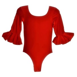 Girls Red Flamenco Dance Bodysuit, red