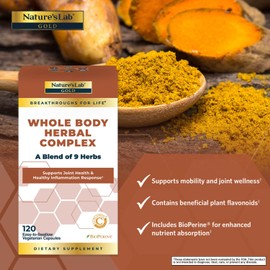 Nature's Lab Gold Whole Body Herbal Complex - Turmeric, Boswellia, Ginger, Green Tea, Rosemary - 120 Capsules (60 Day Supply)