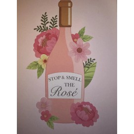 4 U From Me "Stop & Smell the Rose" - Pink Flowers & Rose Wine - BLANK Inside - 5" X 7"