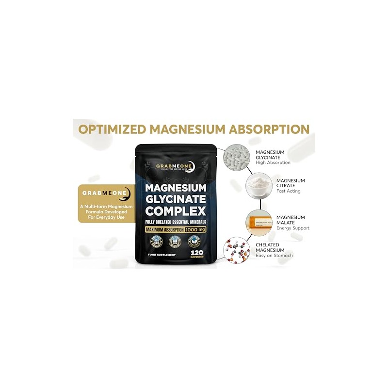 Magnesium Glycinate 4-in-1 Complex 1000mg Supplements, 120 Capsules