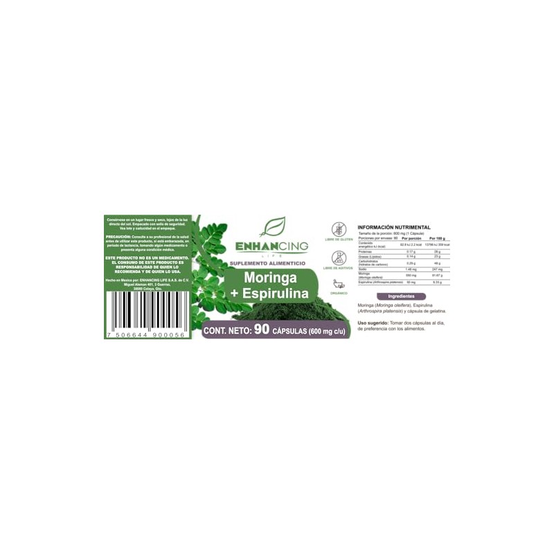 Moringa y Espirulina Maxima Absorción Formula PREMIUM