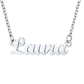 U7 Women's Name Necklace Stainless Steel / 18 Carat Gold-Plated General Name Pendant Necklace 45 + 5 cm Clavicle Chain Name Necklace for Women Girls, Stainless Steel, No Gemstone