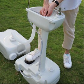 Portable Outdoor Camping Sink Handwashing Station Basin with 4.5 Gallon Tank, 6.3 Gallon Recovery Tank, Wheels, Dispenser for Camping RV Boat Road Tripper Camper Detachable & Lightweight (Sink+Tank)