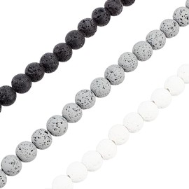 OLYCRAFT 195Pcs 8~9mm Round Lava Stone Beads Natural Lava Beads Round Loose Energy Beads Beading Loose Gemstone Natural Lava Bead Strands for Jewelry Making Findings Accessories - Black/White/Grey