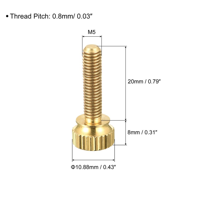 sourcing map Pack of 2 Knurled Screws M5 x 20