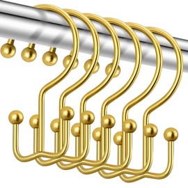 CHICTIE Gold Shower Curtain Hooks, Double Shower Curtain Rings, Stainless Steel Shower Curtain Hooks Rings Rust Proof, Anti-Drop Shower Hooks Hangers for Shower Curtain Rods Bathroom (12 Pack)