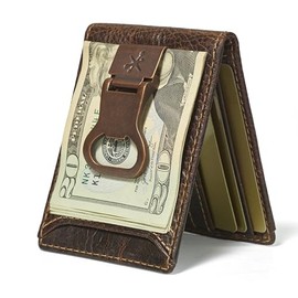 House of Jack Co. Abrebotellas plegable con clip para dinero, cartera para hombre, bolsillo frontal delgado con ventana exterior de identificación, piel de vaca de grano completo, color marrón