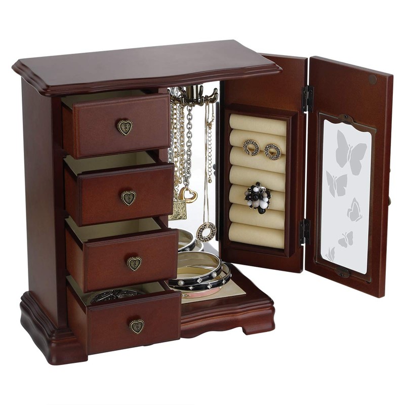 RR ROUND RICH DESIGN Solid Wooden Jewelry Box Makeup and