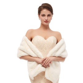 Jovono Women's Wedding Fur Shawls and Wrap Bridal Fur Scarf stoles with Rhinestone Brooch for Bride and Bridesmaids (Ivory)