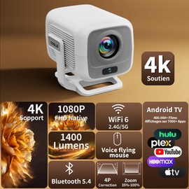 Mini Projector 1080P, Projector 4K Full HD, Smart Projector Featuring Auto Focus & Keystone Correction with Built-in Apps, Portable Projector WiFi 6 & Bluetooth 5.4 180° Rotation for Phone/Tablet/HDMI