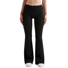 MOOSLOVER Women Flare Leggings Fold Over Bootcut Yoga Pants Casual Y2K Lounge Pants Comfy Cotton Leggings(S,Black)