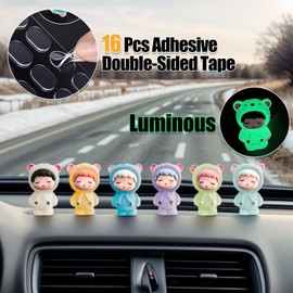 EFH Cute Resin Figurines Car Dashboard Decor 6 Color Luminous Dash Ornament Mini Desk Figurines for Women Girl Gifts
