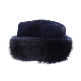 soul young Women's Leopard Faux Fur Hat with Fleece and Elastic for Winter (Navy, one Size)