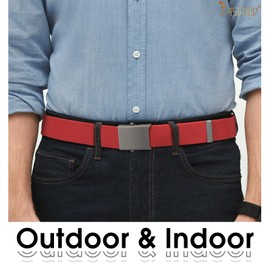 JASGOOD Canvas Web Belt Adjustable Cloth Fabric Military Belt with Metal Buckle,H-Black+Red,Fit Pant Size Below 45"