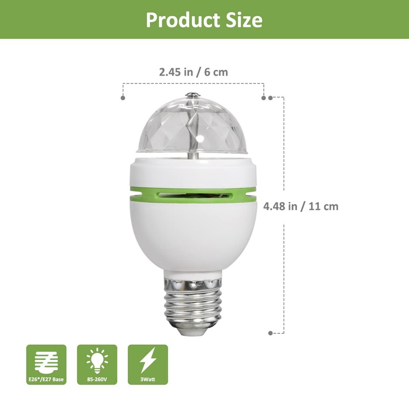 LED Ball Bulb Lamp, 3W E27 LED RGB Crystal Rotating