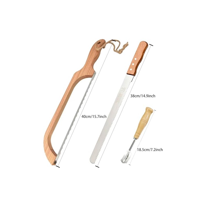 COREION Wooden Handle Bread Knife Set, Bow Shaped Dough Cutter