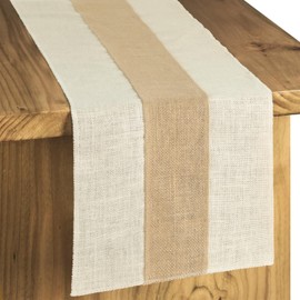 YCOLL Natural Hessian Jute Table Runner Table Decoration with Lace, Rustic Country House Style Runner for Wedding Decoration, Dining Table, Event, Kitchen, Holiday Decoration, 40 x 140 cm