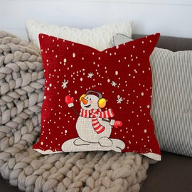 FJPT Throw Pillow Cover Christmas Birthday Gift Baby It's Cold Outside Cute Snowman Snowflakes Red Cotton Pillowslip for Sofa Bed Stand Size Pillowcase 22x22 Inch