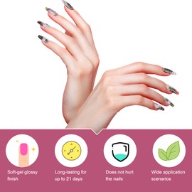 Semi Cured Gel Nail Strips, 28 pcs Gel Nail Strips Work with Any UV Lamp, Long Lasting Gel Nail Stickers Full Nail Wraps, Salon Quality, Easy to Apply(Graffiti Rainbow)