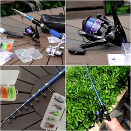 Fishing Rod and Reel Combo,2PCS 2.1M/6.89FT Collapsible Fishing Rod Set with 2PCS Spinning Reels 2 Set of Lures Baits 2PCS 100m Lines and a Carrier Bag,Fishing Pole Kit for Saltwater Freshwater