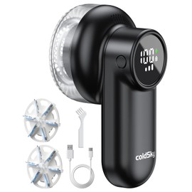 coldSky Rechargeable Fabric Shaver, Lint Shaver with Digital Display, Sweater Shaver with 6-Leaf Blades and Safety Lock, 3-Speeds Defuzzer Remove Fuzz, Pills from Clothes, Furniture, Sofa, Blanket