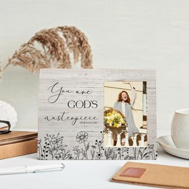 MAQIKA You Are God's Masterpiece Picture Frames, Ephesians 2:10 Picture Photo Frame, Christian Gifts, Bible Gifts, Inspirational Quote Picture Frames, Scripture Wood Photo Frame for 4x6 Photos