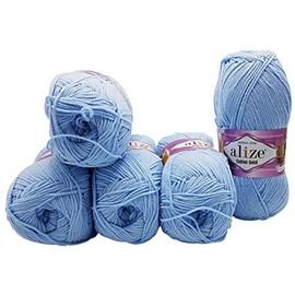 Alize Cotton gold 5 x 100g Strickwolle 55% Baumwolle, 500 Gramm Wolle einfarbig (blau 513)