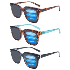 COJWIS 3-Pack Progressive Multifocus Reading Sunglasses for Women Men UV Protection Trifocal Sun Readers with Spring Hinge (3 MIX, 3.50, multiplier_x)