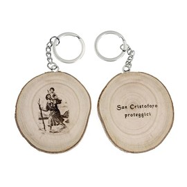 Natural Wood St Christopher Travel Protection Keyring, m