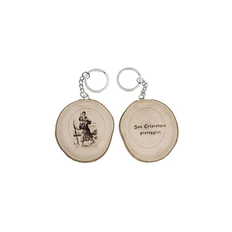 Natural Wood St Christopher Travel Protection Keyring, m