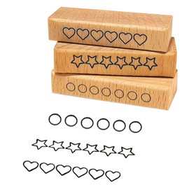 Wissppoott 3-Piece Wooden Rubber Stamp Set - 6-Star Rating Stamp, Heart Rating Stamp & Progress Ring Circle Stamp for Card Making, Journaling, Crafting and Decoration（2in Length × 0.45in Width）
