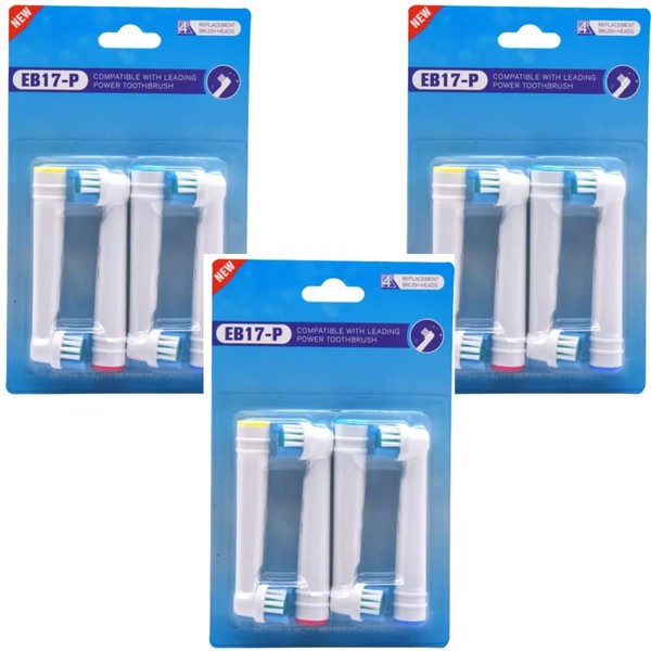 GLM Brown EB17-3-EL EB17-4 Oral B Compatible Replacement Brushes, 4 Pieces x 3 Sets = 12 Soft Brushes (EB17-4)
