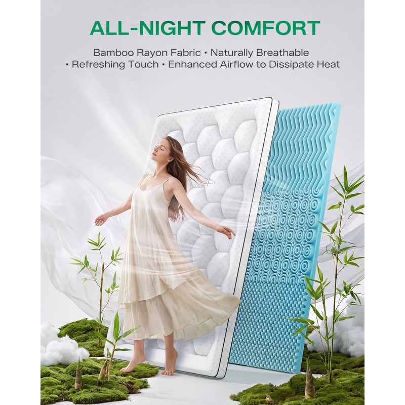 Dual Layer 4 Inch Full Size Mattress Topper, Memory Foam