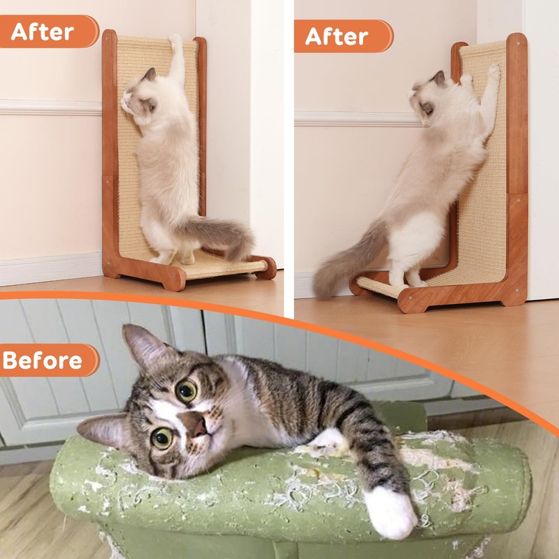 Large Cat Scratching Post for Indoor Cats,26.8'' Solid Wood Frame
