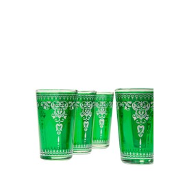 Orientalische verzierte Teegläser Set 6 Gläser Andalous Grün Silber | Marokkanische Tee Gläser Set 6 teilig Deko orientalisch | 6 x Orientalisches Marokkanisches Teeglas verziert | Farben Auswahl
